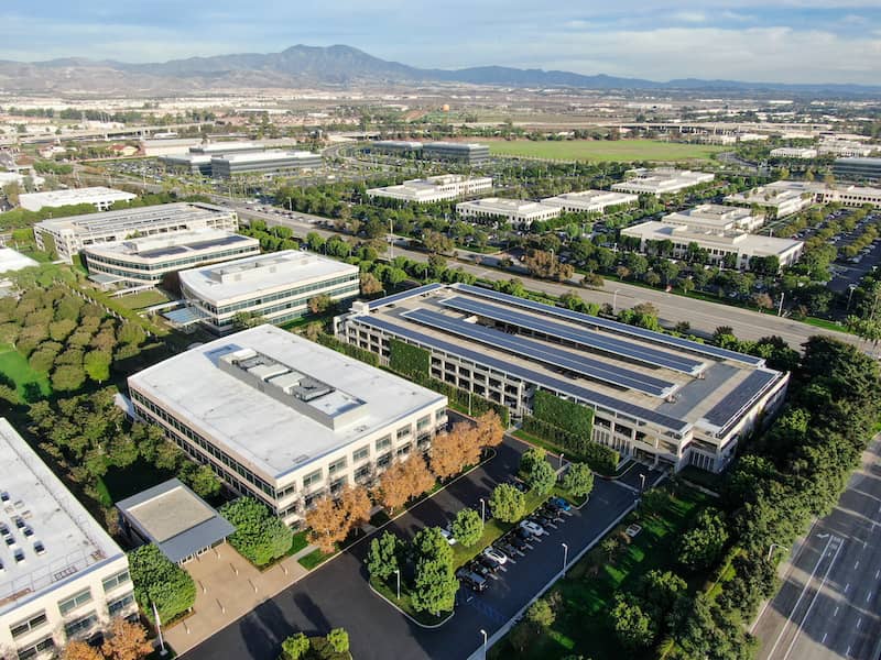 Aerial view of Irvine business district.